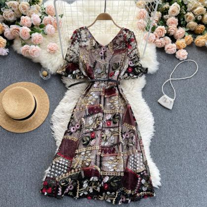 Vintage, Fashion, Heavy Embroidery Flowers,..