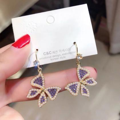 Advanced Purple Pearl Butterfly Earrings, Fashion,..