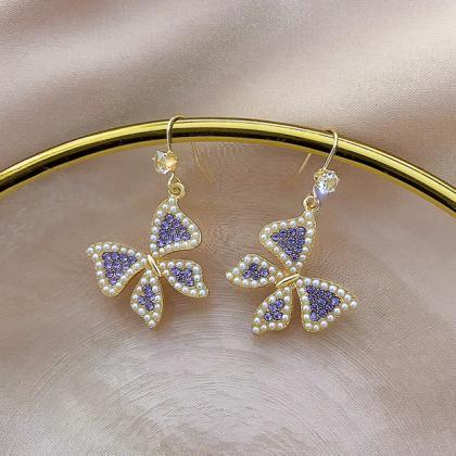 Advanced Purple Pearl Butterfly Earrings, Fashion,..