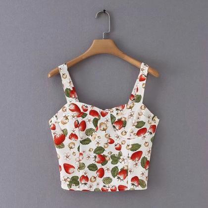 Sweet, Floral Strawberry Top, Short Crop Top