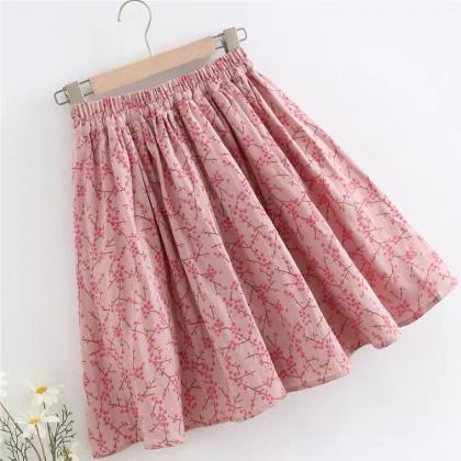 Cotton Linen,pink A-line Skirt, Sweet,..
