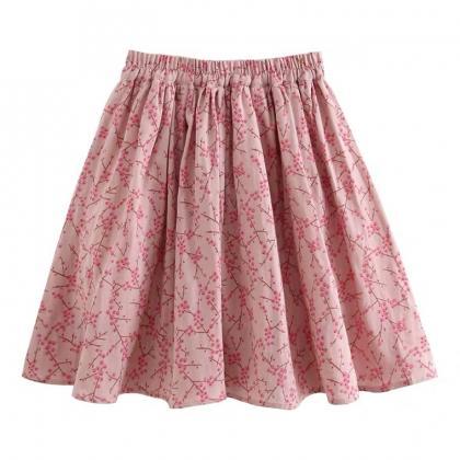 Cotton Linen,pink A-line Skirt, Sweet,..