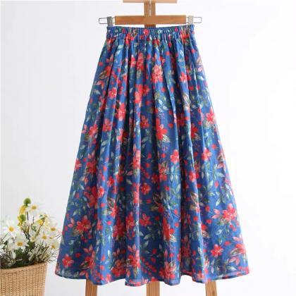 Fresh, Floral Skirt, Soft And Flowing, Pleated..