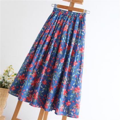 Fresh, Floral Skirt, Soft And Flowing, Pleated..