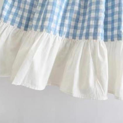 Light Blue Plaid Flounces A-line Skirt, Summer,..