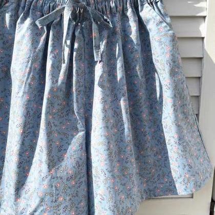 High Waist Floral Shorts, Cotton And Linen, Loose,..
