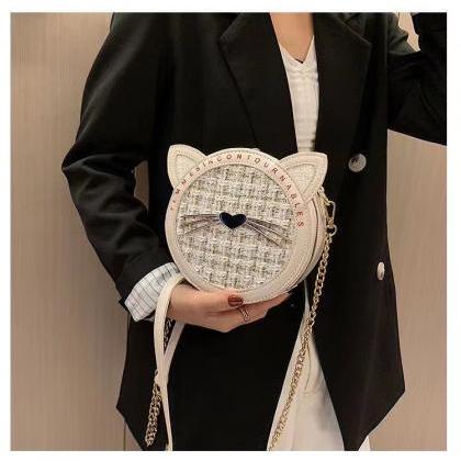 Fashion, Chain Cat Small Round Bag, Versatile One..