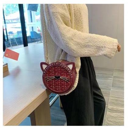 Fashion, Chain Cat Small Round Bag, Versatile One..