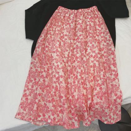 Ramie, Leaf Floral A-line Skirt