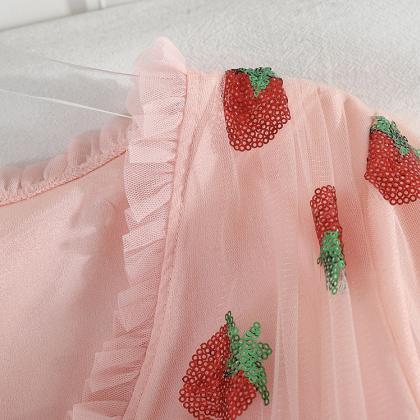 Summer, Pink Mesh, Strawberry Sequins, Flounce..