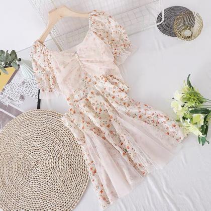 Gentle Style,mermaid,short Sleeve Floral Dress