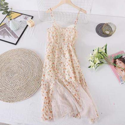 French Sweet Dress, Floral Halter Dress