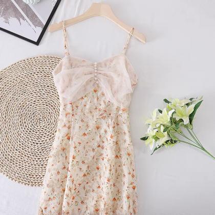 French Sweet Dress, Floral Halter Dress