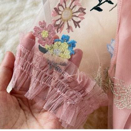 Sweet, Elegant, Embroidered Chiffon Blouse, Two..