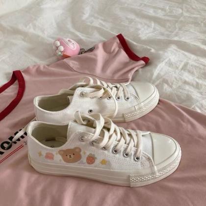 High/low Top Canvas Shoes, Girl Heart Little White..
