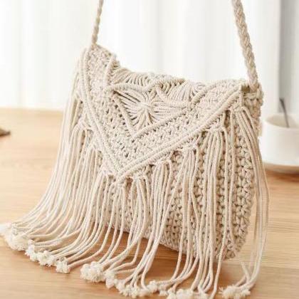 Boho style, forest straw woven bag,..