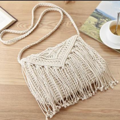 Boho style, forest straw woven bag,..