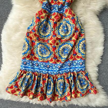 Vintage, Printed Stylish Dress, High Quality..