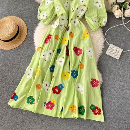 Little Fresh Dress, Colorful Embroidery, Flowery..