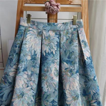 Painted Jacquard High Waist Umbrella Skirt,..