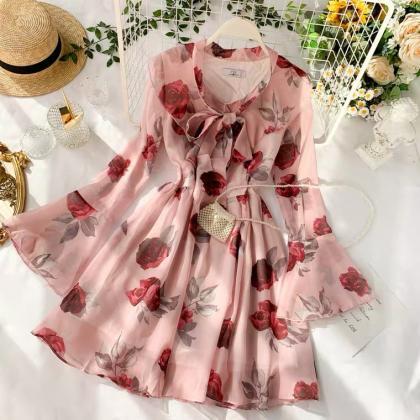 Sweet, Flouncy Neckline Chiffon Dress, Fairy,..