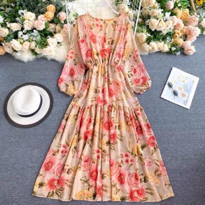 Sweet, Long Sleeve Dress,floral Dress