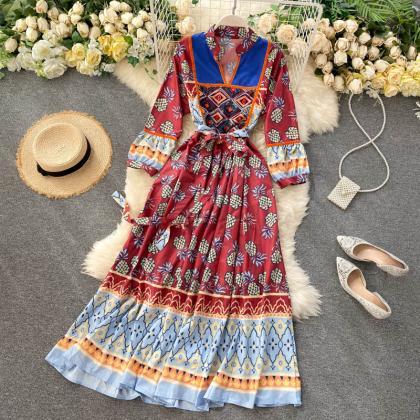 Bohemian, Ethnic Dress, Vintage, Printed,..