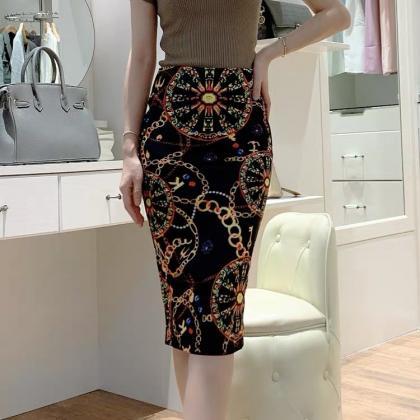 Personalized Printed High-waist Skirt, Vintage..