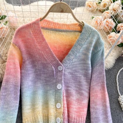 Gentle Wind, Gradient Rainbow Sweater, Ladies..