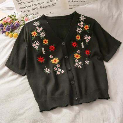 Vintage, Embroidered Single-breasted Cardigan..