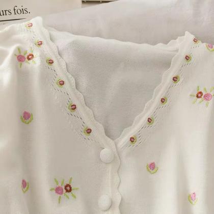 Vintage, Sweet Wind, Embroidered Flower Cardigan,..