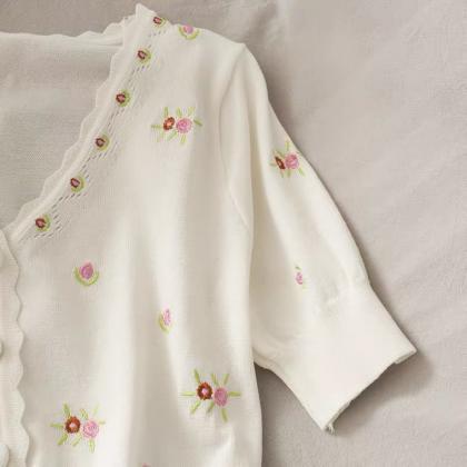 Vintage, Sweet Wind, Embroidered Flower Cardigan,..