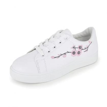 Embroidered Small White Shoes, All - Match Flat..