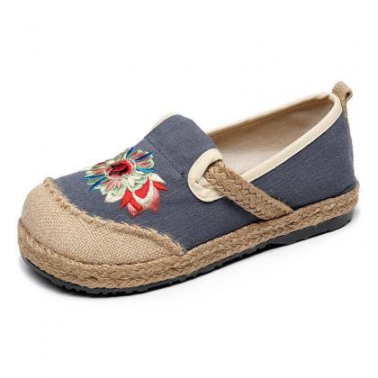 Vintage, Embroidered Cloth Shoes Round Toe Shoes,..