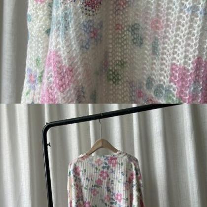 Sweet Flower Wool Sweater, Thin, Diamond Craft..