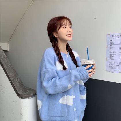 Blue Sky And White Cloud Sweater, Student Loose..