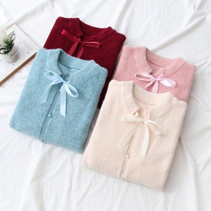 Bow-tie Pullovers, Loose, Jersey Leavers, Warm..