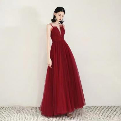 Red Evening Dress, Spaghetti Strap Party..