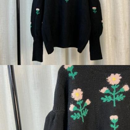 Temperament Flower Sweater, Vintage, Jacquard..