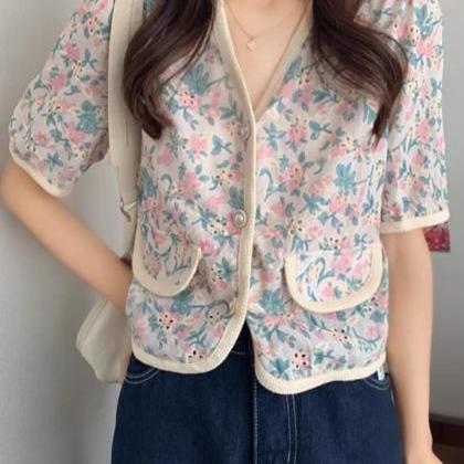 Vintage, Embroidered Floral Short-sleeved Shirt,..