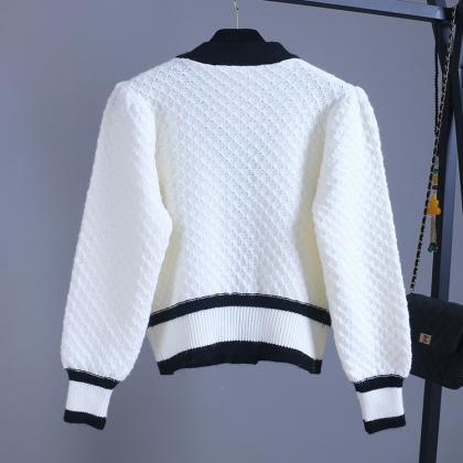 Cardigan, Loose, V-neck Short Sweater Coat