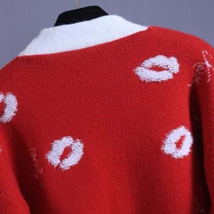 Contrast Color Sweater Coat Cardigan, Loose,..