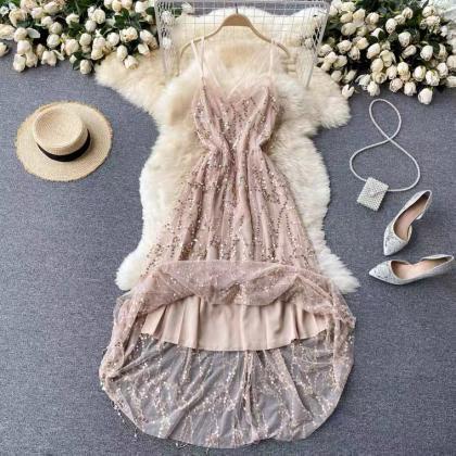 Sequin Dress, Goddess Style, Backless Slim Midi..