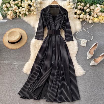 Long Trench Coat Dress, Belted Waist, Loose,..