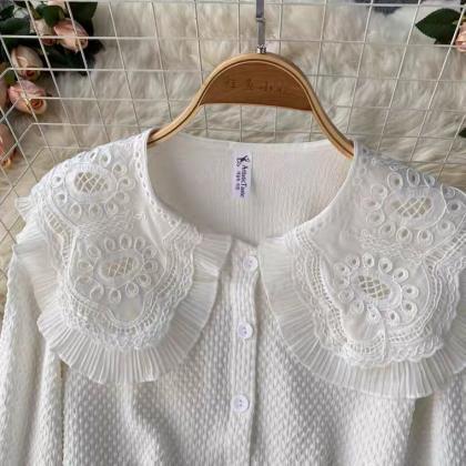 Autumn, Vintage, Lace Baby Collar Long Sleeve Knit..