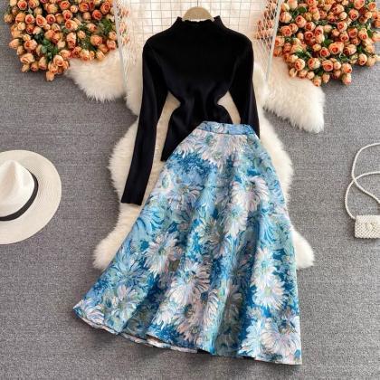 Vintage Style, Long High-waisted Jacquard Skirt In..
