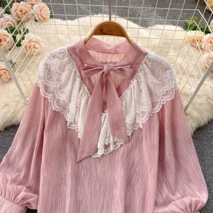 Sweet girl blouse, fall, new, lace-..