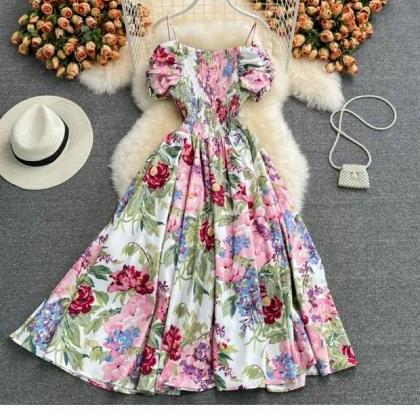 Beach Holiday Print Dress, Goddess Style, Slim,..