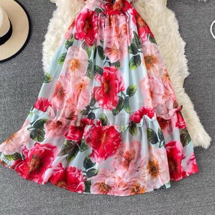 Fairy Dress, Rose Print, Elegant Big Swing Slip..
