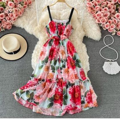 Fairy Dress, Rose Print, Elegant Big Swing Slip..